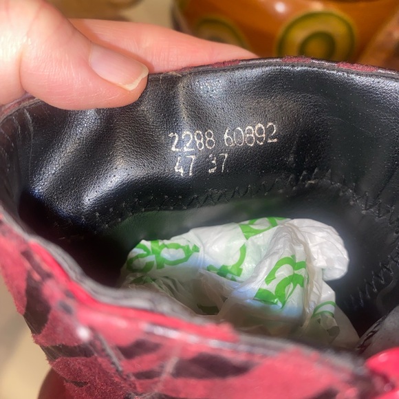 Women Vintage boots heels booties 80s Red tiger stripe suede bootie punk espo 37 - Picture 9 of 14